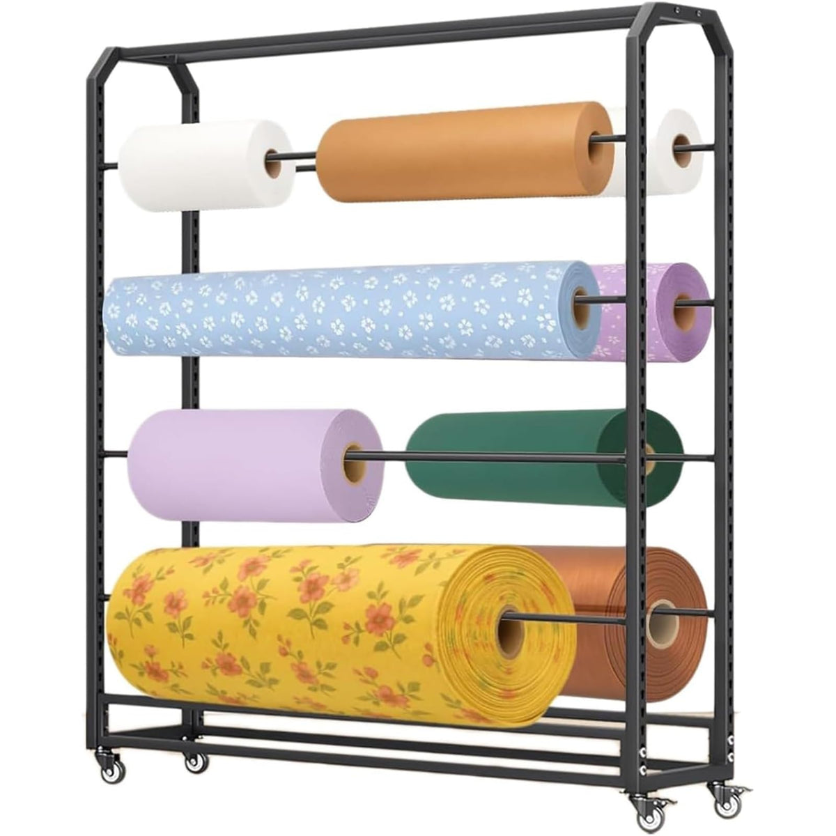 Textile Fabric Roll Storage Rack, Heavy Duty Metal Butcher Paper Holder, Mobile Gift Wrap Rack for Classroom Arts and Crafts
