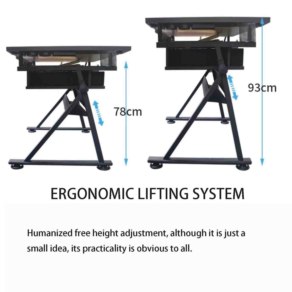 0-80° Adjustable Painting Desk Slant Lift Art Craft Station Study Desk, Work Bench with 2 Drawers/Stool for Artist Painter Office