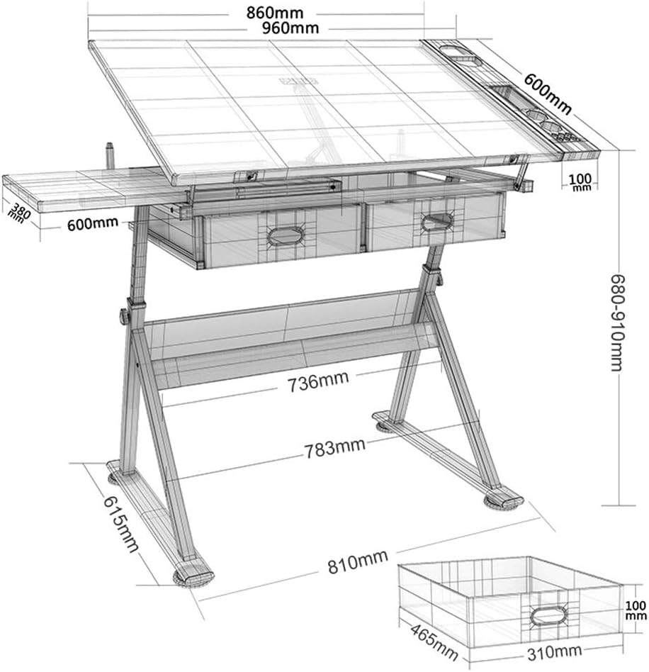 Adjustable Drafting Table with Storage, Tiltable Craft Desk for Home Office Art Projects, Maple Panel Drawing Desk