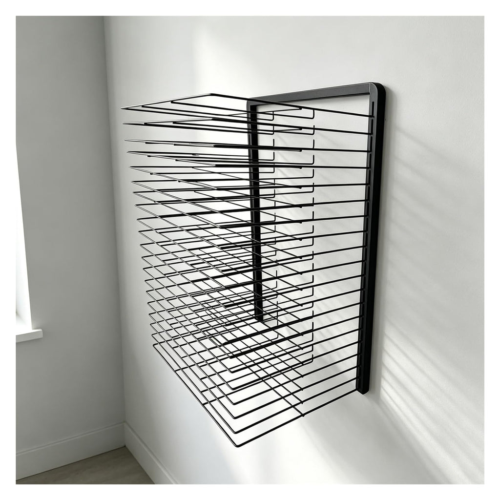 Wall-Mounted Art Drying Rack for Paintings and Crafts, Sturdy Steel Construction with Foldable Shelves, Ideal for A3 Paper and Efficient Airflow, Perfect for Art Studios and Classrooms