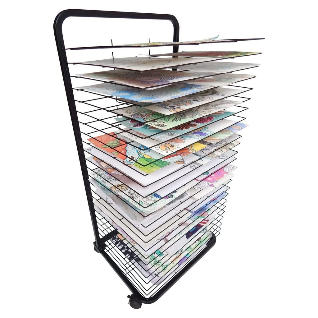 Art Drying Rack with Locking Wheels - Functal Versatile Canvas Rack for Paint Drying, Classroom Art Storage, Adjustable Shelves for Crafts - 3
