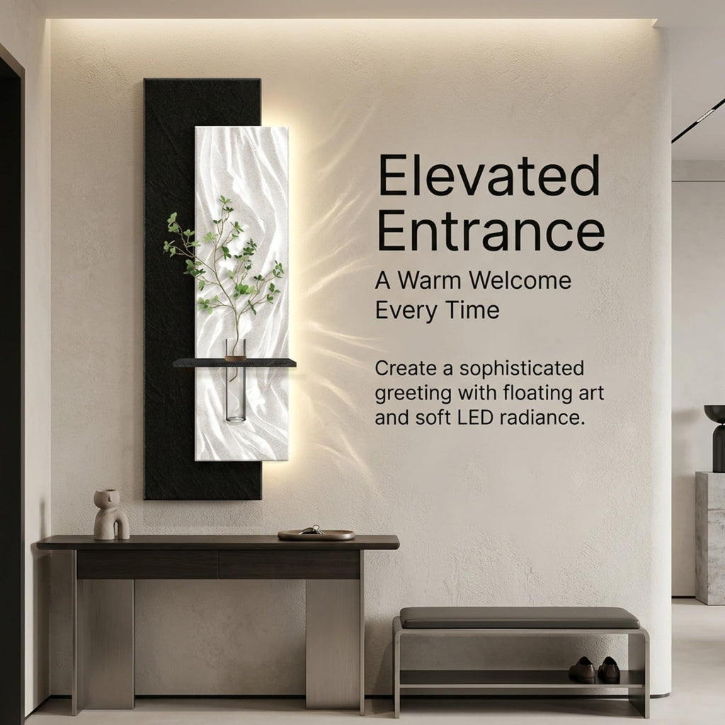 3D Sandstone LED Wall Art, Modern Textured Sculptures with Glass Vase