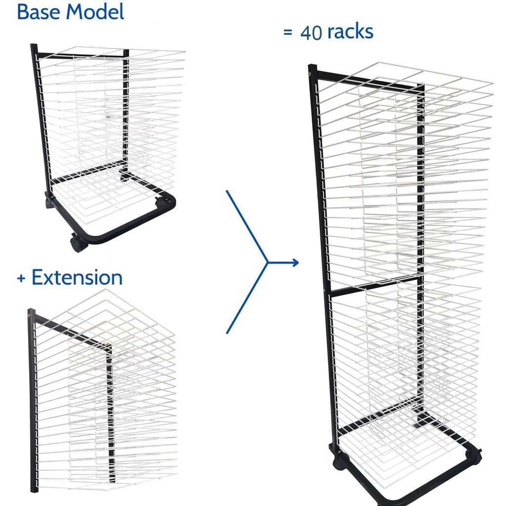 40-Layer Wall Mount Art Drying Rack with Locking Wheels - Perfect Canvas Storage Solution for Classroom Painting, Crafts & Art Supplies