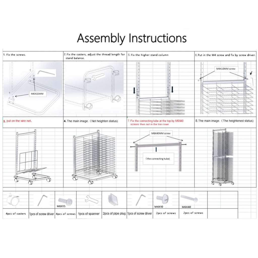 40 Wire Shelves Mobile Classrooms Art Drying Rack Artwork Storage Rack Printing Crafts Drying Shelf with Wheels for Art Studios, 17.3 x 16.5 x 55.9 inches, Stee