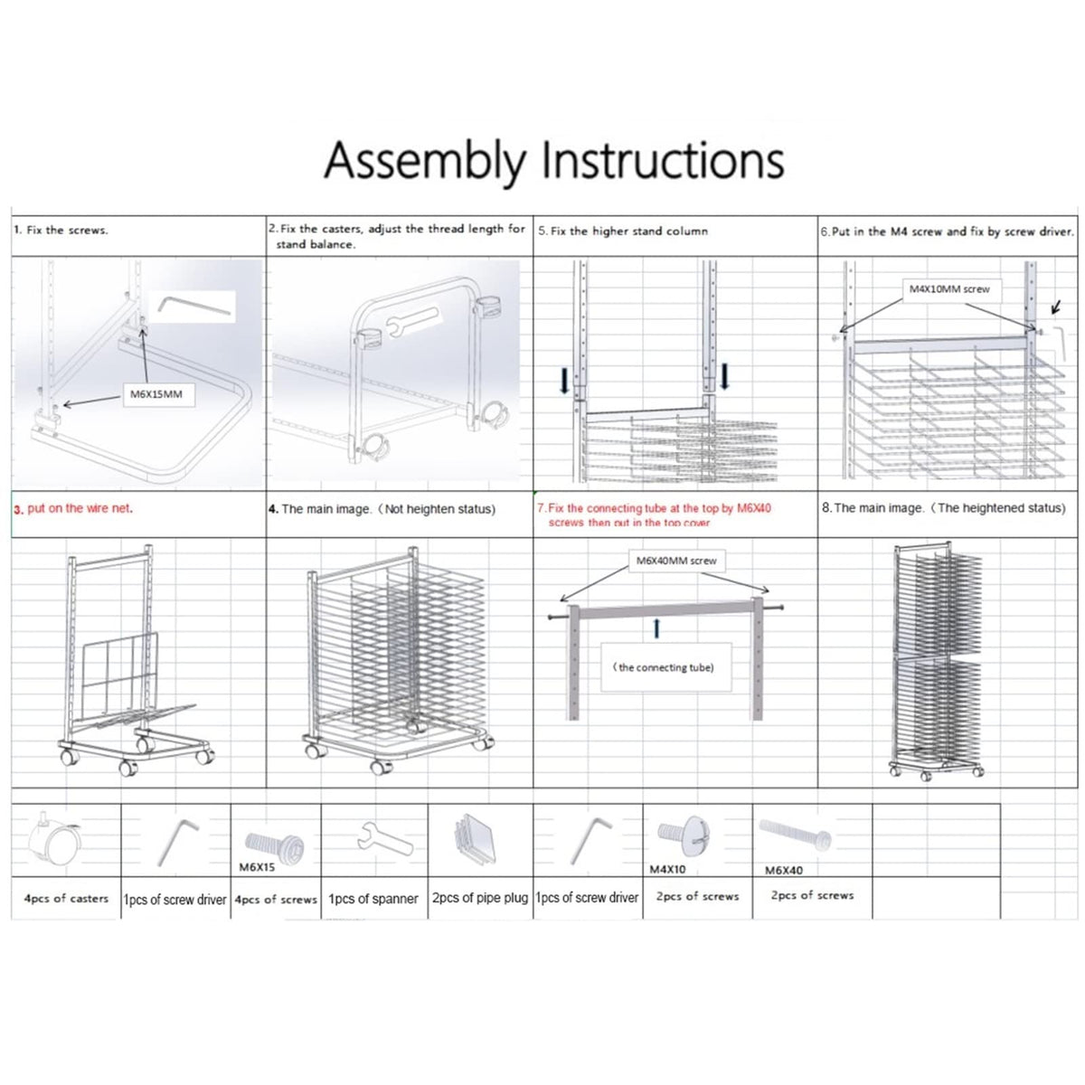 40 Wire Shelves Mobile Classrooms Art Drying Rack Artwork Storage Rack Printing Crafts Drying Shelf with Wheels for Art Studios, 17.3 x 16.5 x 55.9 inches, Stee