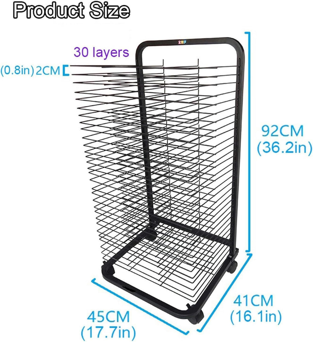 Art Drying Rack for Classrooms Painting Crafts, Mobile Drying Rack for Art with Wheels, Removable Shelves Metal Artwork Storage Display Rack for Schools, Art Studio and,30 Shelves