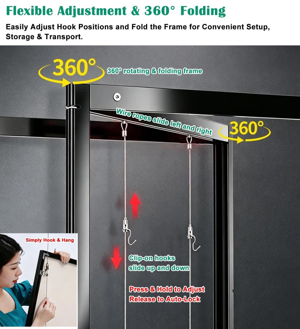 6 Pack Picture Display Panels, Portable Folding Art Rack with Casters