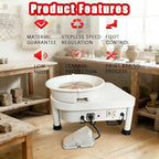 350W Pottery Wheel with Foot Pedal and Detachable Basin, Electric Pottery Forming Machine for Beginners, Adults, Kids, Home Studio Art Craft DIY – Complete 16-Piece Tool Kit Included
