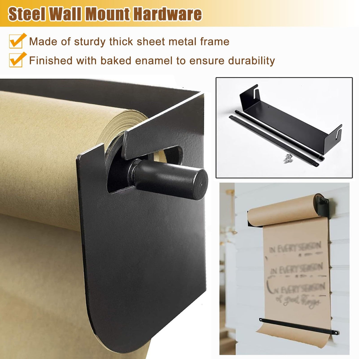Wall-Mounted Paper Roll Dispenser Cutter - 50m Kraft Paper Holder for Kids' Arts & Crafts, Cafe Menus, To-Do Lists - Perfect for Organizing and Creative Projects