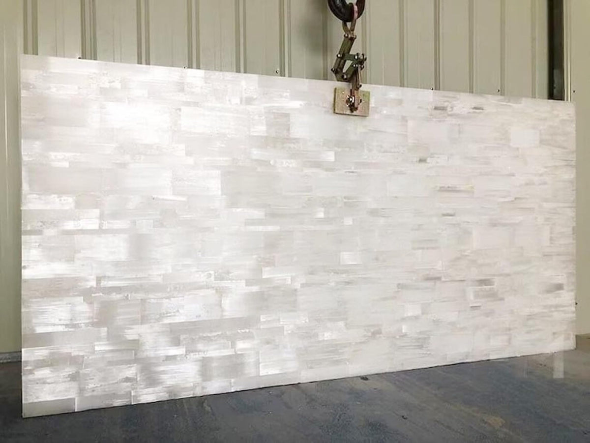 Selenite Conference Side Table Top | Rectangle Selenite Coffee Table Top from Modern Arts and Crafts | 24 x 24 Inches White Restaurant Table Top | Natural Stone Slab & Back Splash
