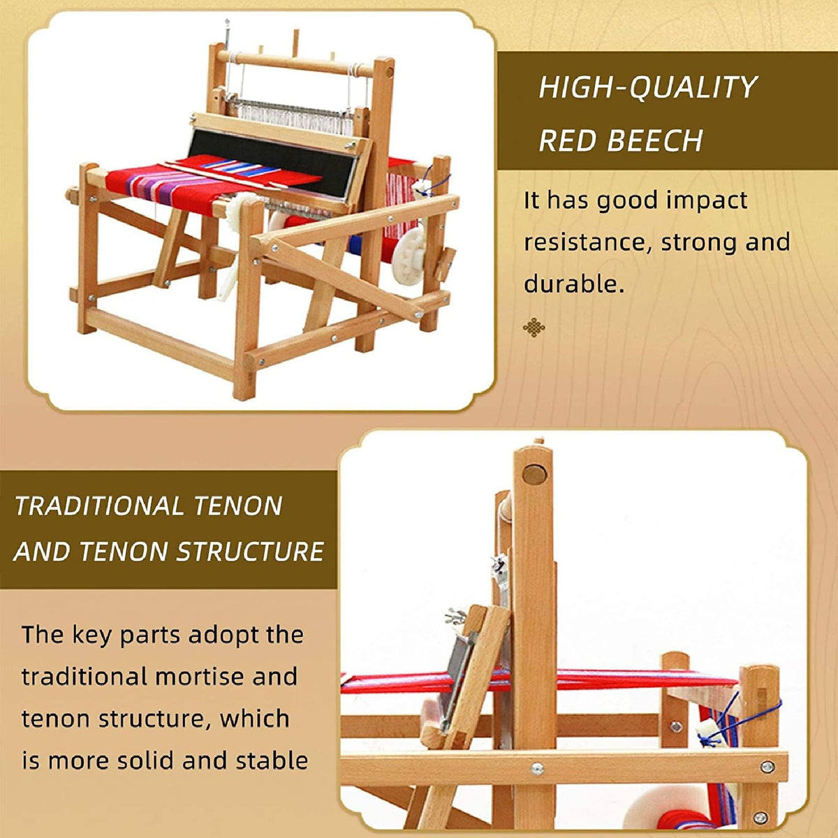 SICWEDIM Weaving Loom Kit - DIY Wooden Hand-Knitting Frame with Mixed Yarns for Beginners and Adults - Foldable Art Craft Kit