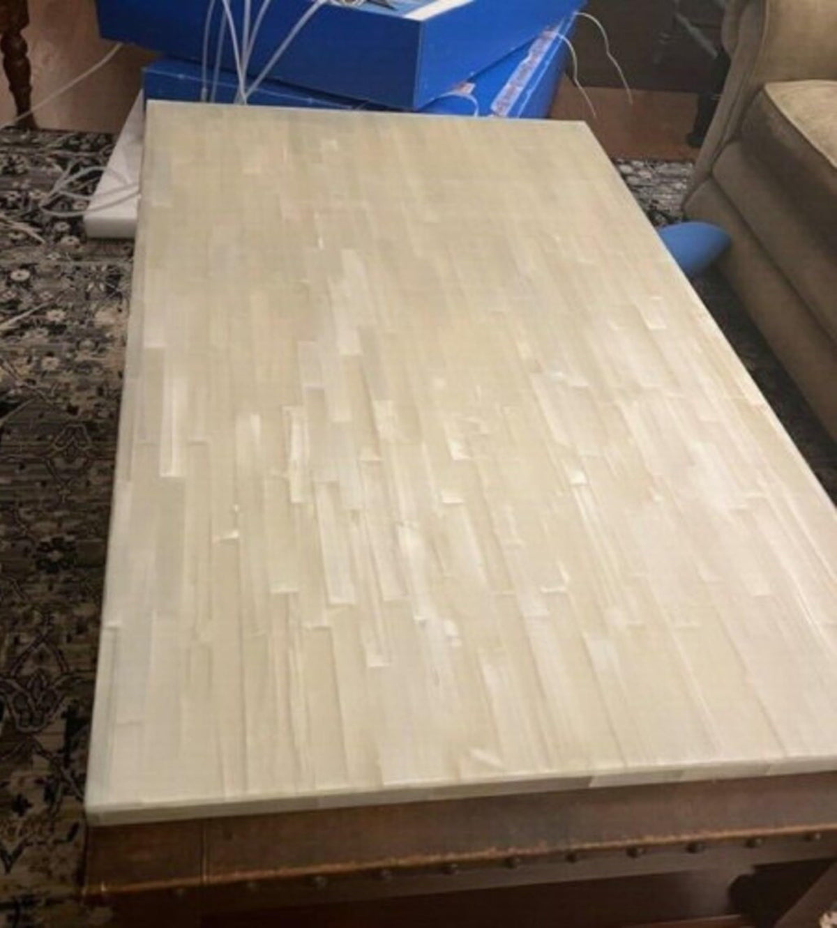 Selenite Conference Side Table Top | Rectangle Selenite Coffee Table Top from Modern Arts and Crafts | 24 x 24 Inches White Restaurant Table Top | Natural Stone Slab & Back Splash