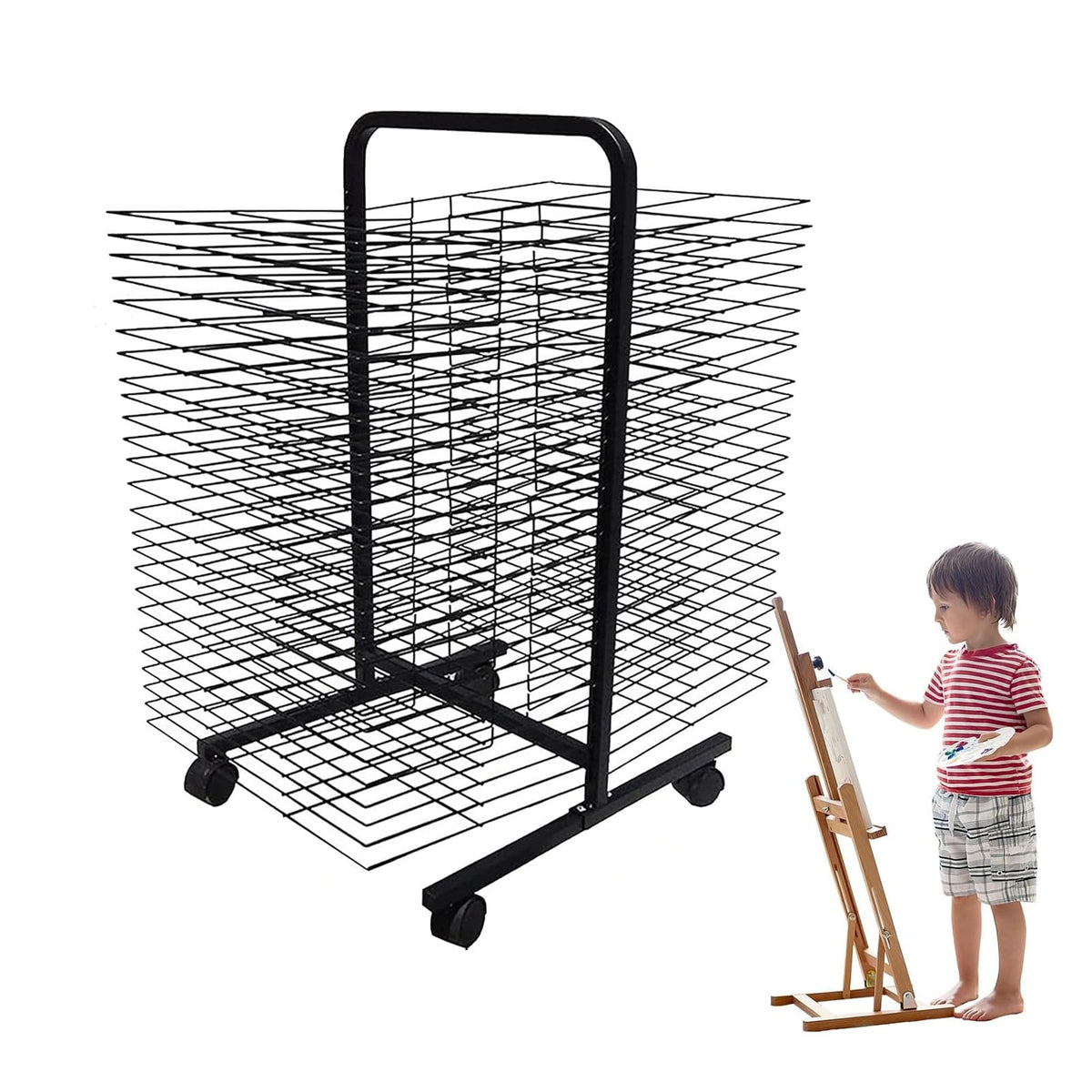 All-Steel Double-Sided Art Drying Rack, 50 Shelves - Versatile Paper Drying Rack for Home, Classroom & Schools – Perfect for Paintings, Drawings & Crafts (26 Layers)