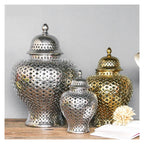 Sculpture Statue Gold Silver Ceramic Storage Jars with Lid Baroque Hollow Art Crafts European Vintage Ornaments Living Room Desk Decoration Modern Home Decoration (Color : Red)