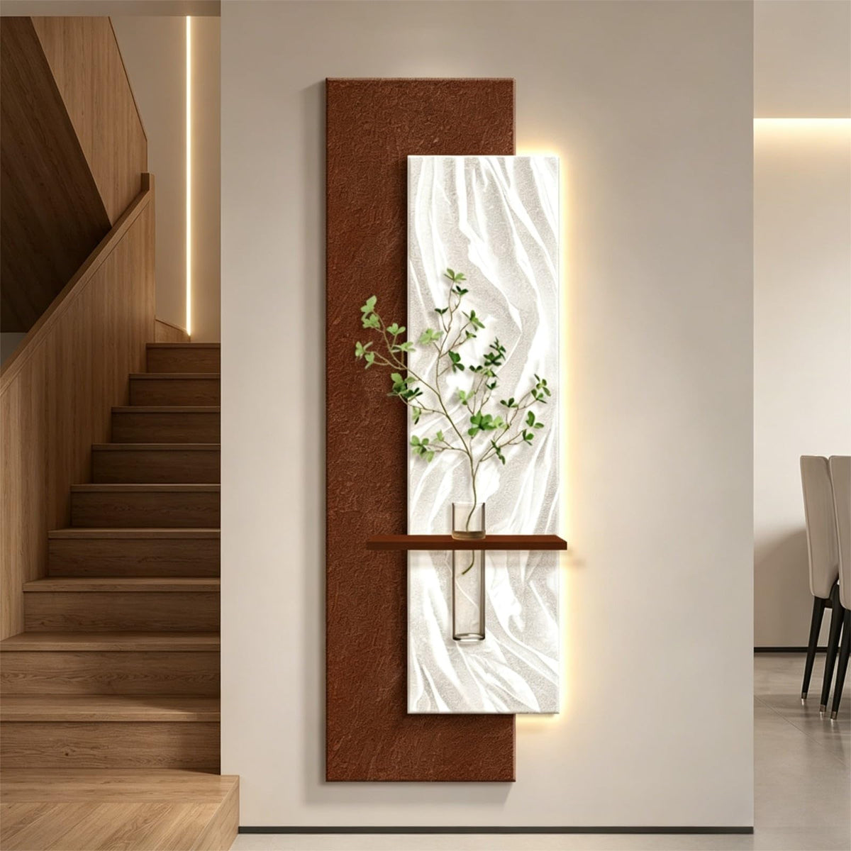 3D Sandstone LED Wall Art, Modern Textured Sculptures with Glass Vase