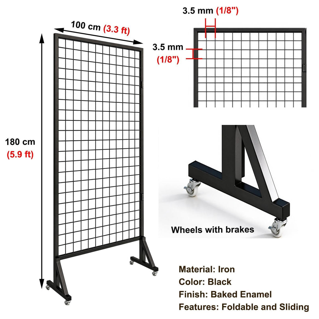 2 Pack Freestanding Folding Display Rack with Grid Wall And Wheels