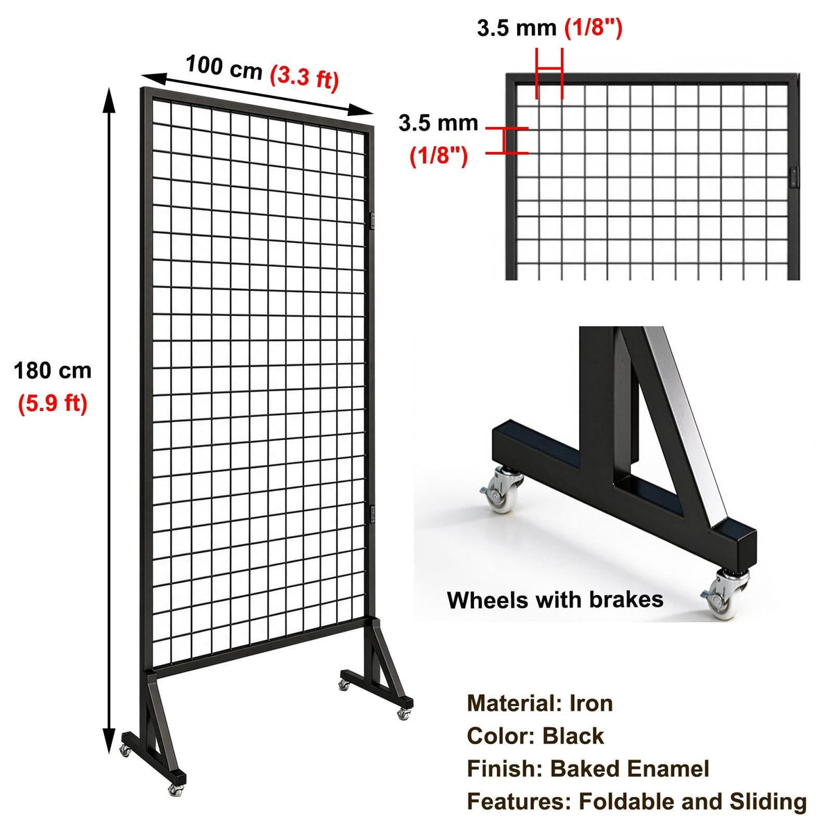 2 Pack Freestanding Folding Display Rack with Grid Wall And Wheels