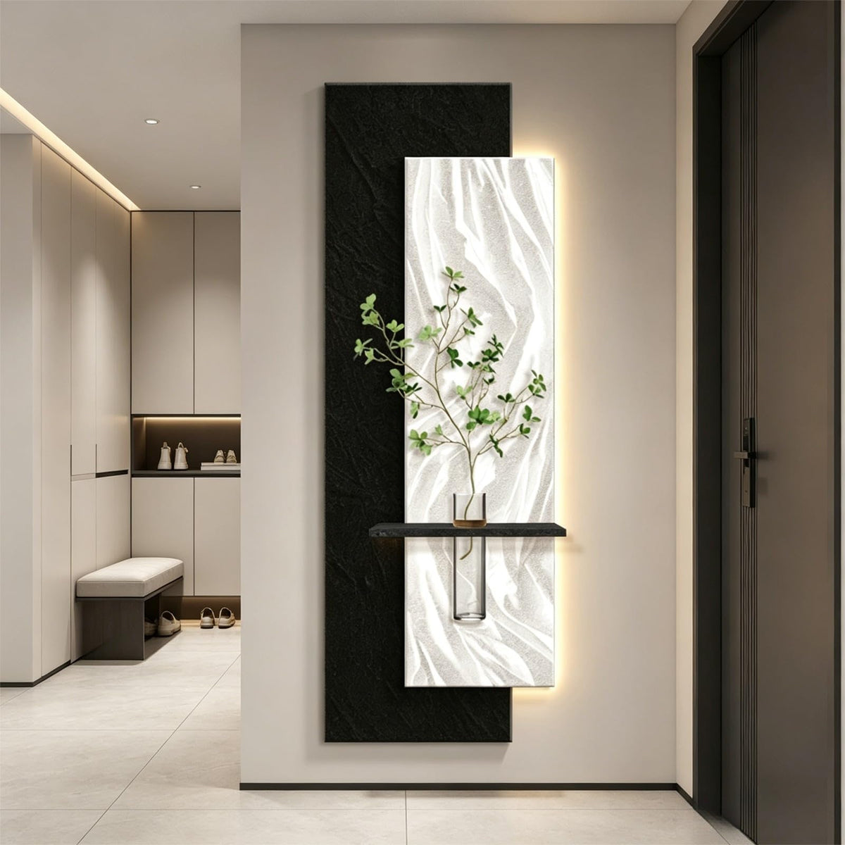 3D Sandstone LED Wall Art, Modern Textured Sculptures with Glass Vase