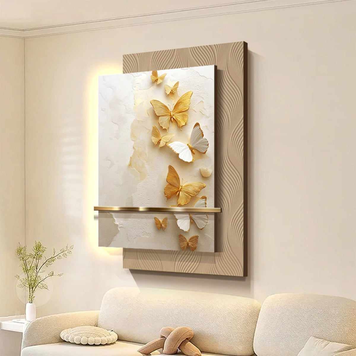 TeHWiEEphs Creamy Style 3D LED Wall Art – Double-Layer Relief Carving & Crystal Ceramic Craft, Remote Control Plug-in, Modern Decor for Living Room Entryway Foyer(A,90x130cm/35.43x51.18in)
