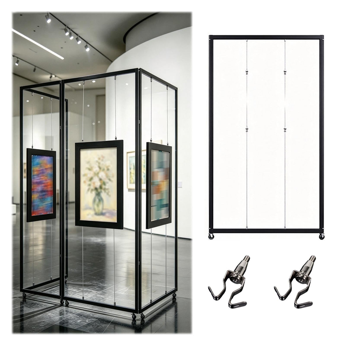 1 3 5 7 Pack Freestanding Artwork Exhibition Rack with Wire Rope/ Hooks