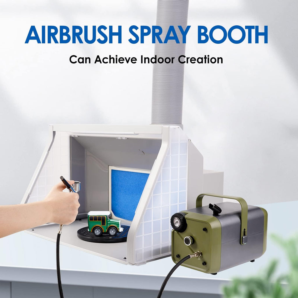 Airbrush Spray Booth Kit with LED Light, Portable Paint Booth for Crafts, Compact Airbrush Station for Cake and T-Shirt Painting, Hobby and Art Projects