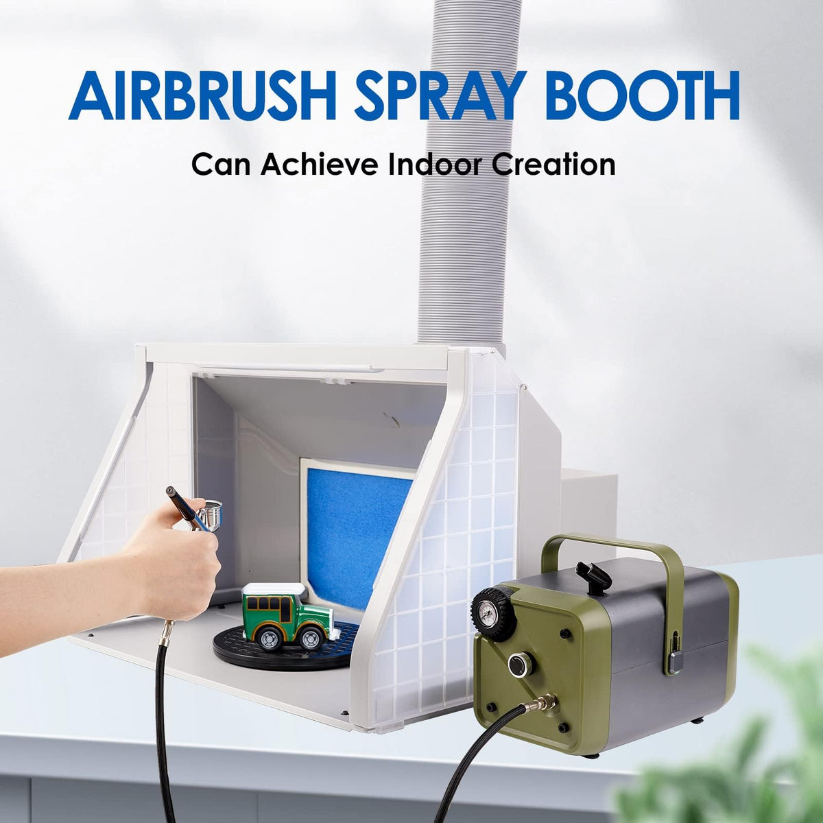 Airbrush Spray Booth Kit with LED Light, Portable Paint Booth for Crafts, Compact Airbrush Station for Cake and T-Shirt Painting, Hobby and Art Projects