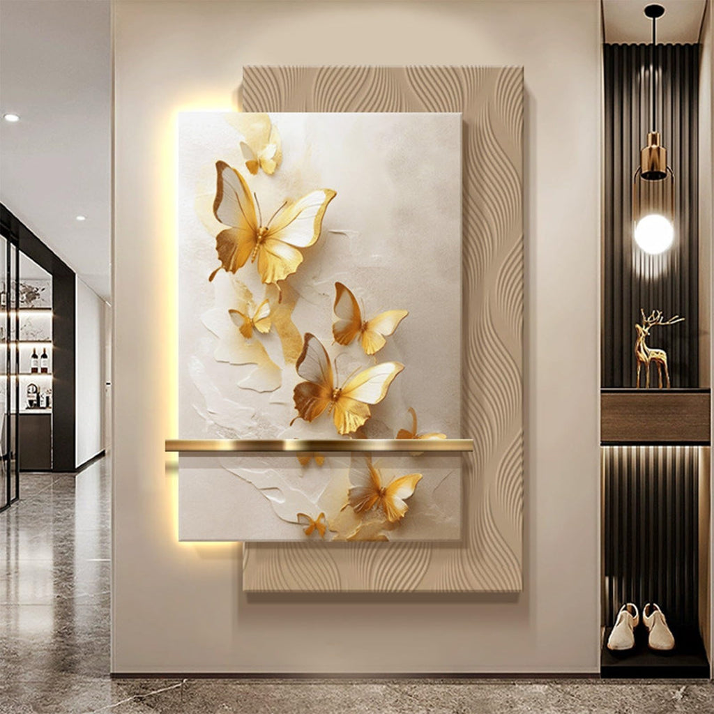 TeHWiEEphs Creamy Style 3D LED Wall Art – Double-Layer Relief Carving & Crystal Ceramic Craft, Remote Control Plug-in, Modern Decor for Living Room Entryway Foyer(A,90x130cm/35.43x51.18in)