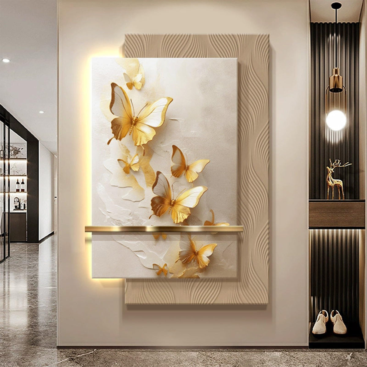 TeHWiEEphs Creamy Style 3D LED Wall Art – Double-Layer Relief Carving & Crystal Ceramic Craft, Remote Control Plug-in, Modern Decor for Living Room Entryway Foyer(A,90x130cm/35.43x51.18in)