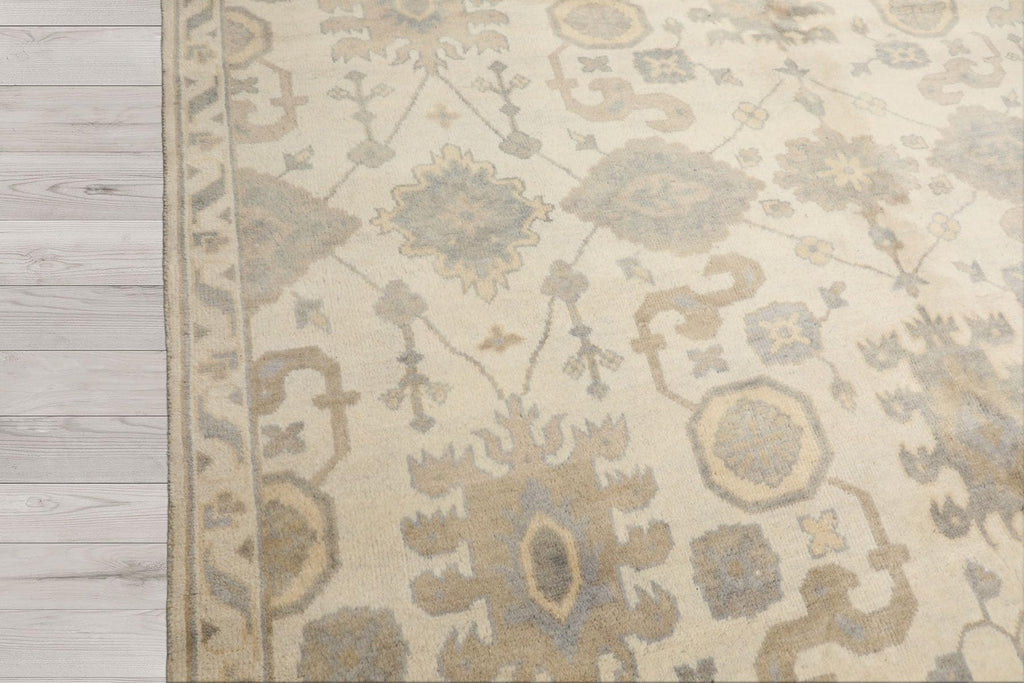 8'1''x10 Hand Knotted Ivory Gray Oushak Wool Traditional Arts & Crafts Washed Out Area Rug for Living Room, Kitchen, Bedroom, Home Office, Dining Room