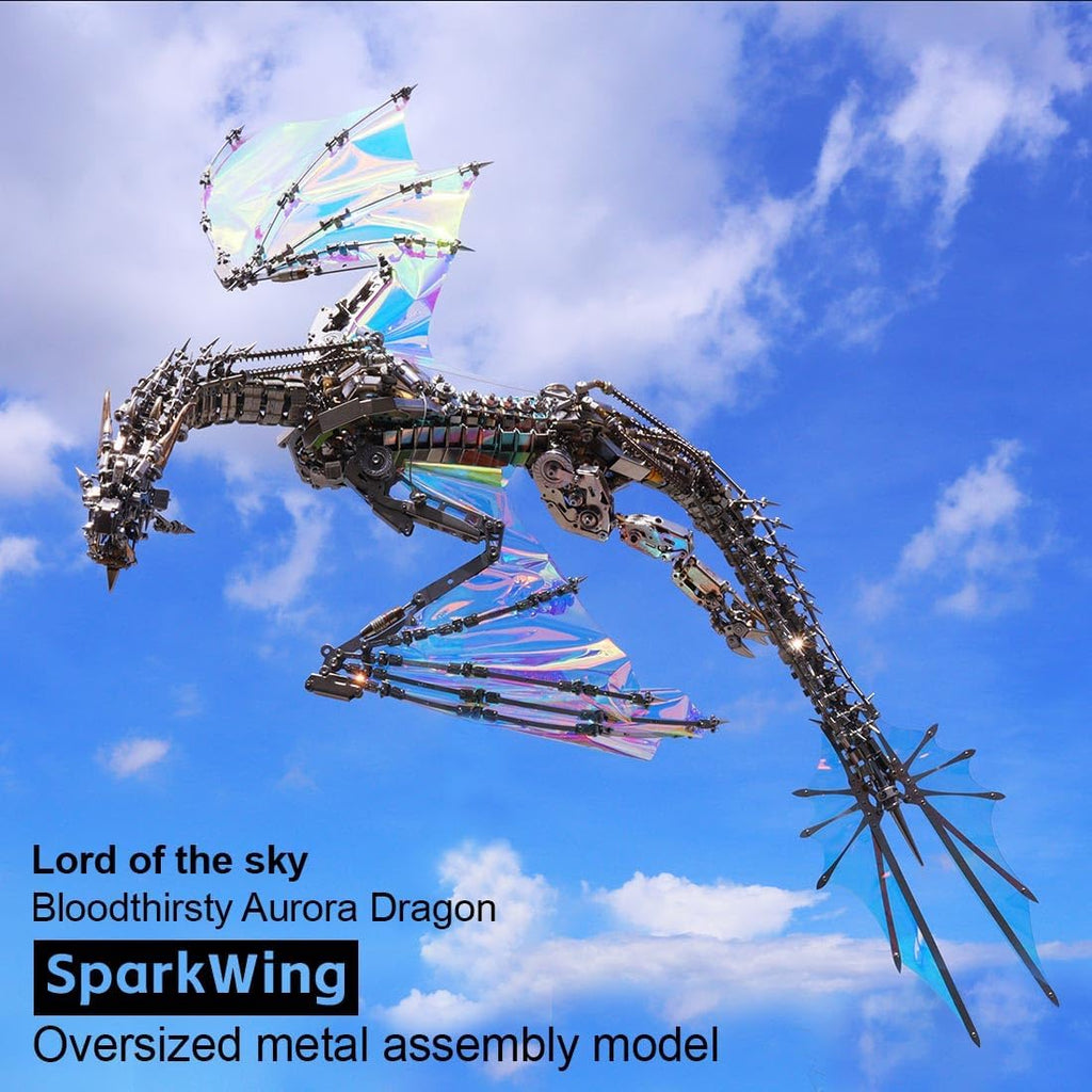 3D Metal Puzzle Animal Model Kit, 3000PCS 3D DIY Assemble Mechanical Bloodthirsty Aurora Dragon with Adjustable Display Stand, Creative Handcrafted Art Craft Desktop Display & Decoration for Adults
