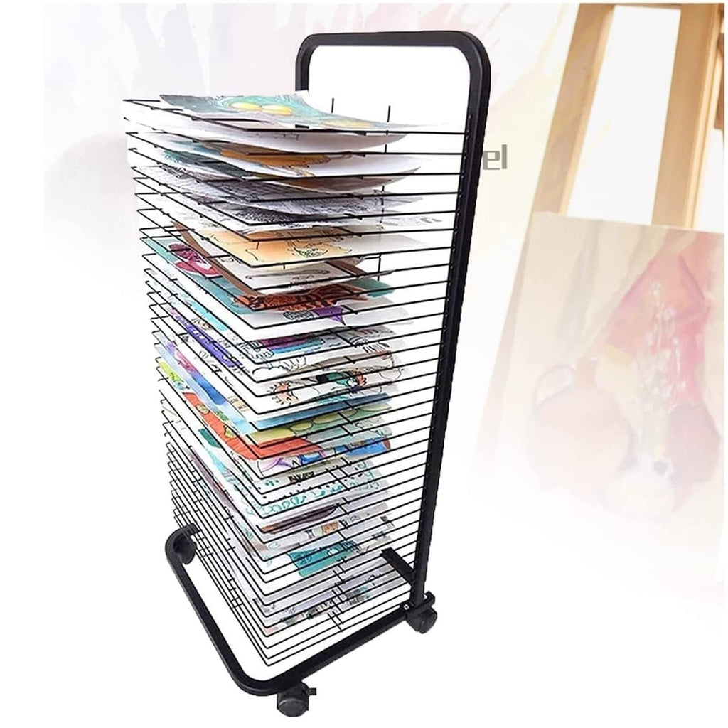 Wire Art Drying Rack with Flexible Shelves, Mobile Cart on Wheels for Painting, Crafts, Canvas Storage in Classroom & Studio