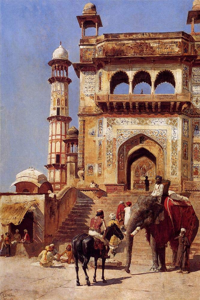 Toperfect Oil Painting Handmade $50-$2000 by College Teachers - Wall Art Decor - 15 Wall Painting on Canvas - Craftsman Selling Cases By A Teak Wood Building Ahmedabad Indian Edwin Lord Weeks -Size3