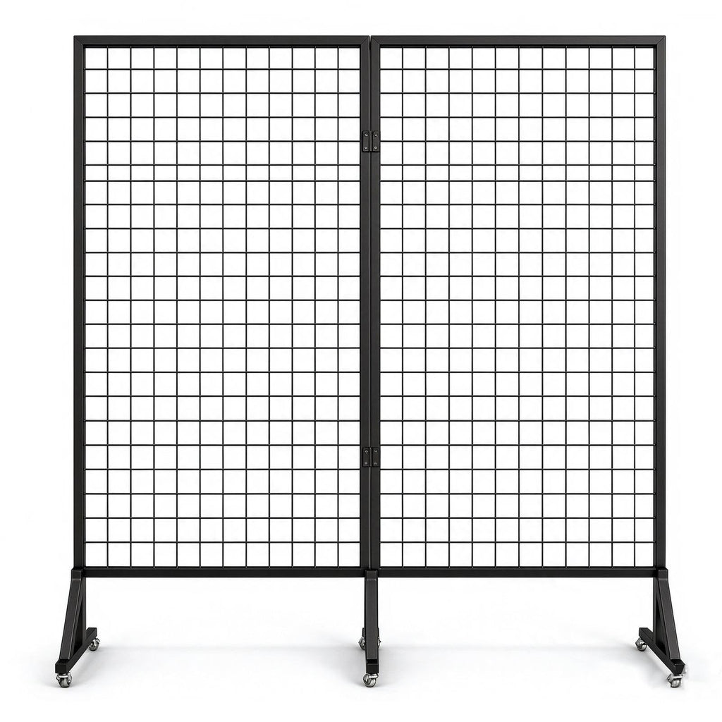 2 Pack Freestanding Folding Display Rack with Grid Wall And Wheels