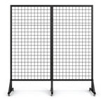 2 Pack Freestanding Folding Display Rack with Grid Wall And Wheels