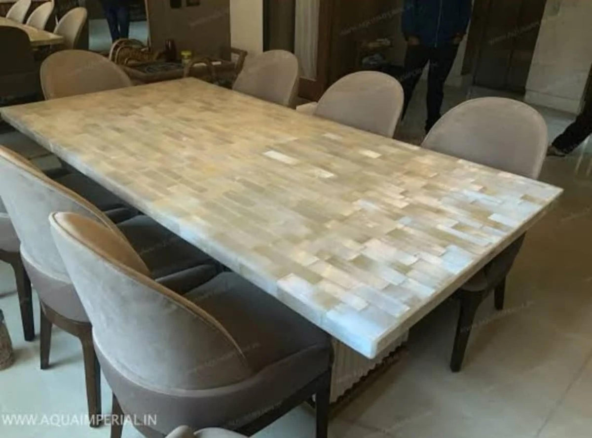 Selenite Conference Side Table Top | Rectangle Selenite Coffee Table Top from Modern Arts and Crafts | 24 x 24 Inches White Restaurant Table Top | Natural Stone Slab & Back Splash