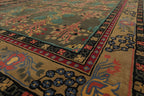 9x12 Hand Tufted Hand Made 100% Wool Donegal Branches Arts & Crafts Oriental Area Rug Gray with Green Undertone,Moss Color