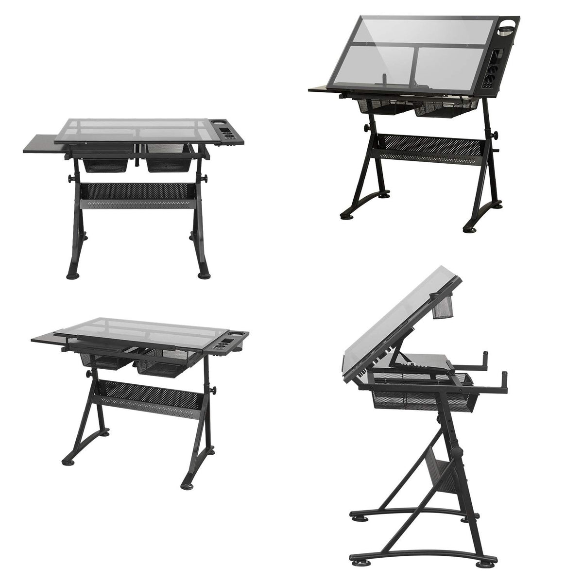 Adjustable Drafting Table with Storage for Home Office and Art Projects, Large Tiltable Craft Desk