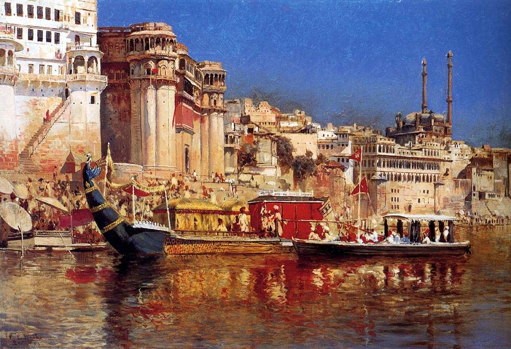 Toperfect Oil Painting Handmade $50-$2000 by College Teachers - Wall Art Decor - 15 Wall Painting on Canvas - Craftsman Selling Cases By A Teak Wood Building Ahmedabad Indian Edwin Lord Weeks -Size3