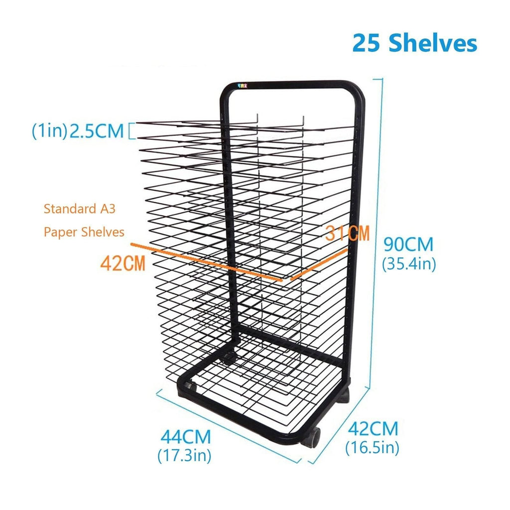 Wire Art Drying Rack with Flexible Shelves, Mobile Cart on Wheels for Painting, Crafts, Canvas Storage in Classroom & Studio