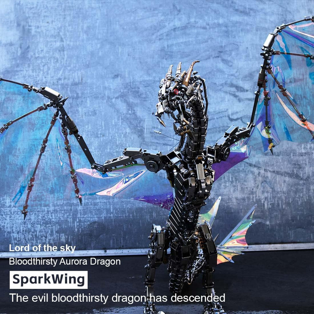 3D Metal Puzzle Animal Model Kit, 3000PCS 3D DIY Assemble Mechanical Bloodthirsty Aurora Dragon with Adjustable Display Stand, Creative Handcrafted Art Craft Desktop Display & Decoration for Adults