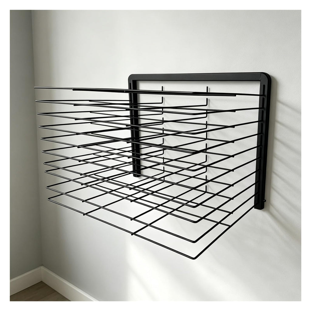 Wall-Mounted Art Drying Rack for Paintings and Crafts, Sturdy Steel Construction with Foldable Shelves, Ideal for A3 Paper and Efficient Airflow, Perfect for Art Studios and Classrooms
