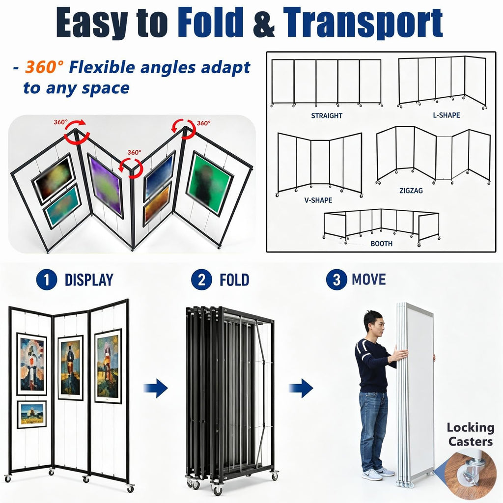 5 Panle Movable Folding Display Rack for Painting/ Art/ Craft Exhibition