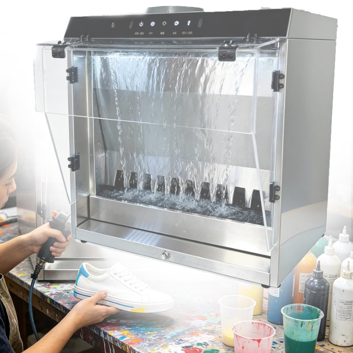 Airbrush Spray Booth Kit with Water Curtain and Extraction Filter for Model Making, Cake Decorating, Nail Art, Pottery, and Craft Projects