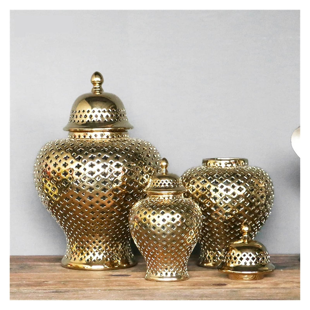 Sculpture Statue Gold Silver Ceramic Storage Jars with Lid Baroque Hollow Art Crafts European Vintage Ornaments Living Room Desk Decoration Modern Home Decoration (Color : Red)