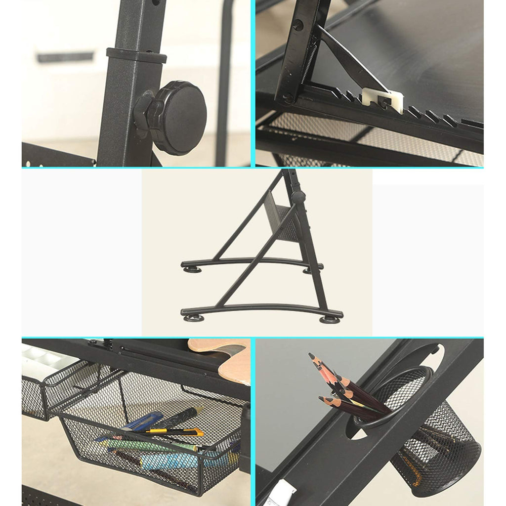 Adjustable Drafting Table with Storage for Home Office and Art Projects, Large Tiltable Craft Desk