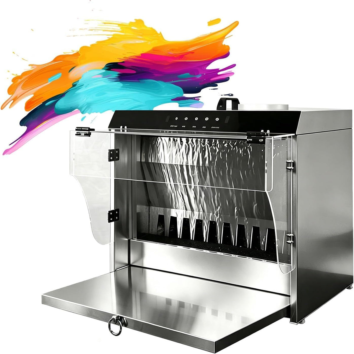 Water Curtain Airbrush Spray Booth, for DIY Art, Crafts, Model，with Water Curtain and Exhaust System, 2200 L/H Flow & Airflow Suction Max 1480m³/H, 32 * 48 Cm Workbench with 3 Led Lights