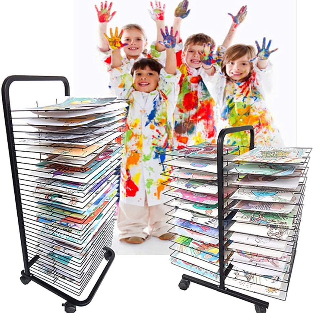 Art Drying Rack with Locking Wheels - Functal Versatile Canvas Rack for Paint Drying, Classroom Art Storage, Adjustable Shelves for Crafts - 3