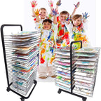 Art Drying Rack with Locking Wheels - Functal Versatile Canvas Rack for Paint Drying, Classroom Art Storage, Adjustable Shelves for Crafts - 3