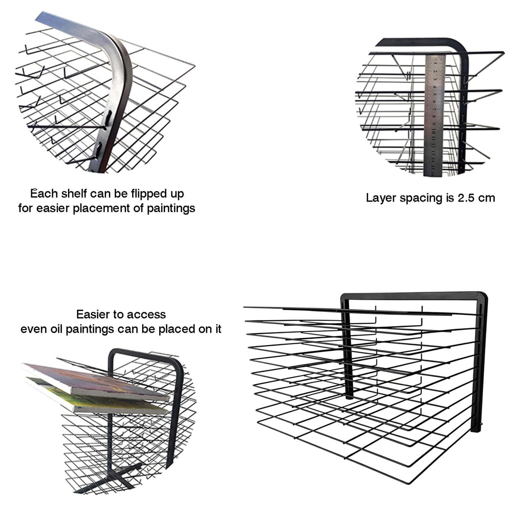 Wall-Mounted Art Drying Rack for Paintings and Crafts, Sturdy Steel Construction with Foldable Shelves, Ideal for A3 Paper and Efficient Airflow, Perfect for Art Studios and Classrooms
