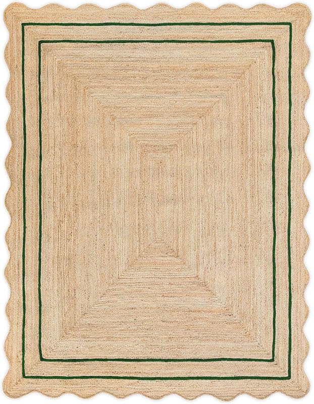 12' x 15' Jute Area Rug | Green Border Crafted Layer Inviting
